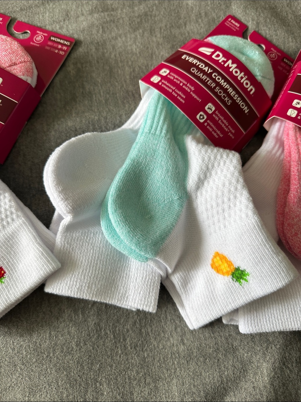Women's Everyday Compression Quarter Socks - Mint & Pink Accents - Picture 5 of 5